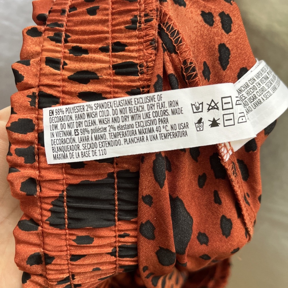 Forever 21 Satin Pants Leopard Print Elastic Pullon Silky Loungewear Copper LG - Picture 9 of 9
